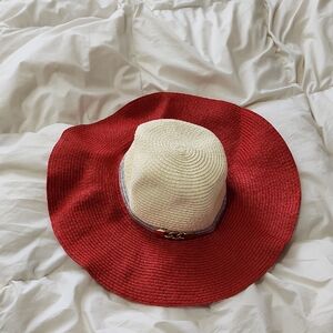 La Vie En Rose Red and Cream Wide-Brim Hat